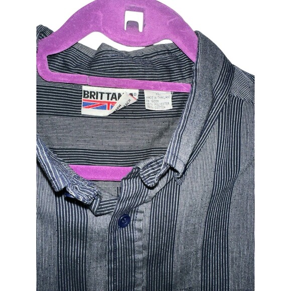 Brittania XL Blue Gray Striped Button Down Shirt 90s Retro Casual Street Style - Picture 12 of 16